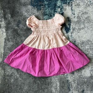 Pink smocked girls colorblock summer dress sz 4 with ruffles